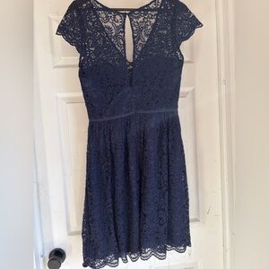 Jenny Yoo Sz 14 Midnight Blue Lace Lined dress. Zip back closure